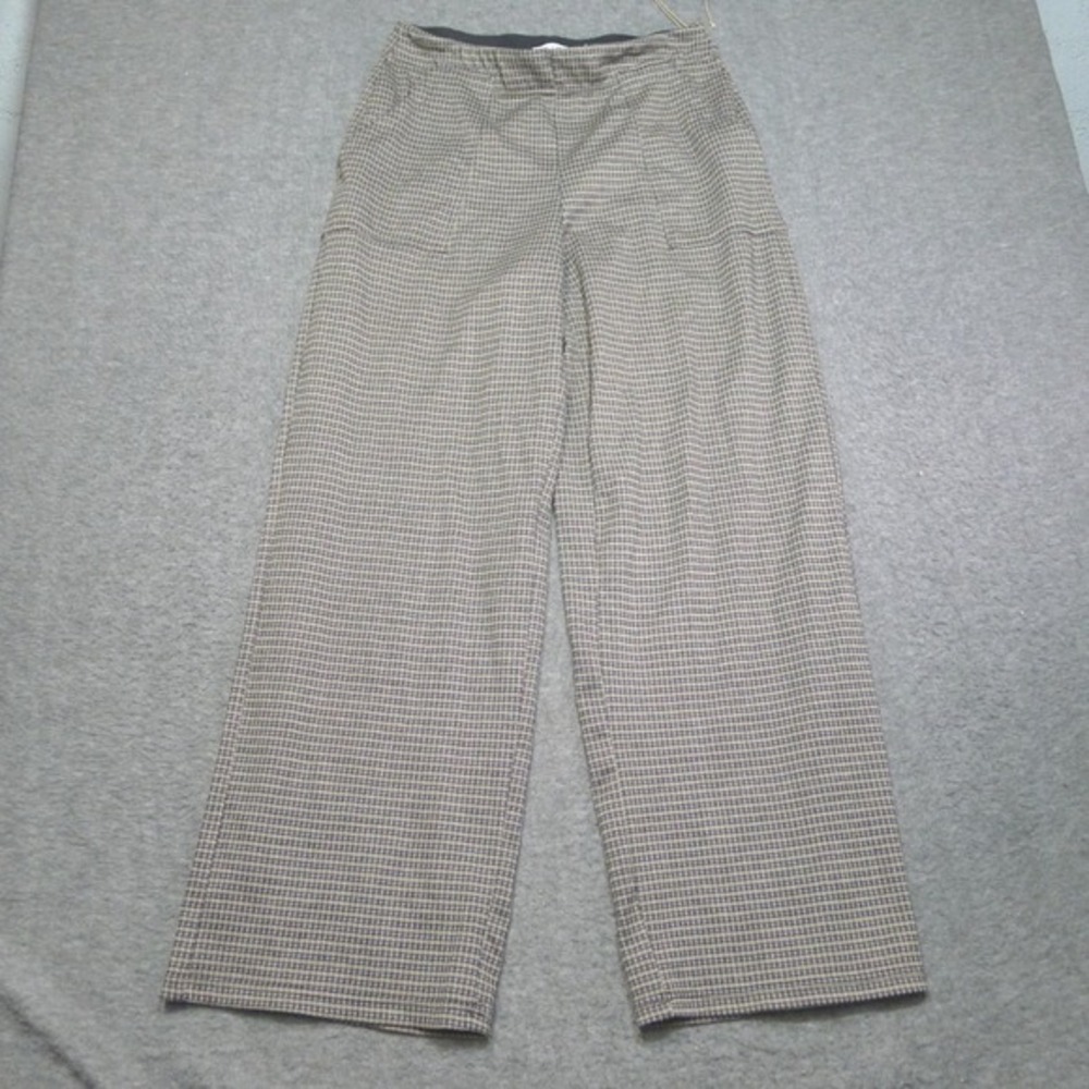 Max Studio London Pants Womens L Brown Plaid Wide Leg Pull On Dress Professional